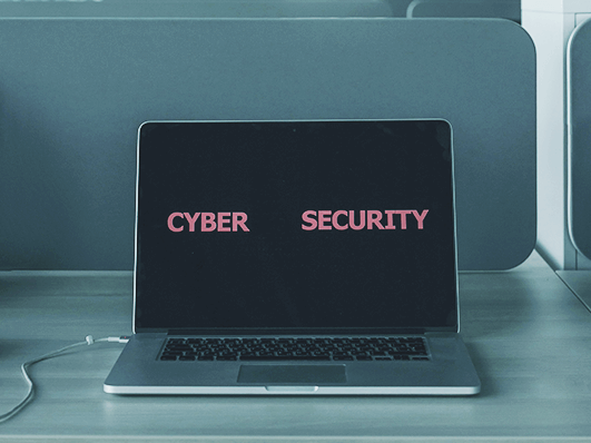 Cyber Security lettering on a laptop screen