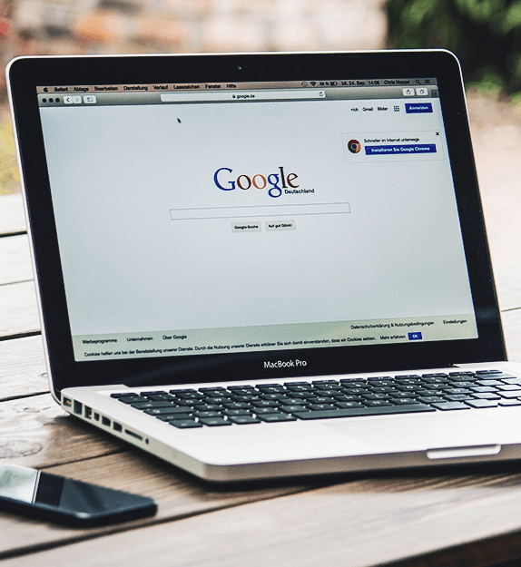 Google search engine on a laptop screen
