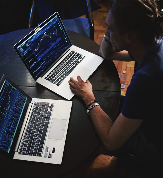 Person works on a laptop