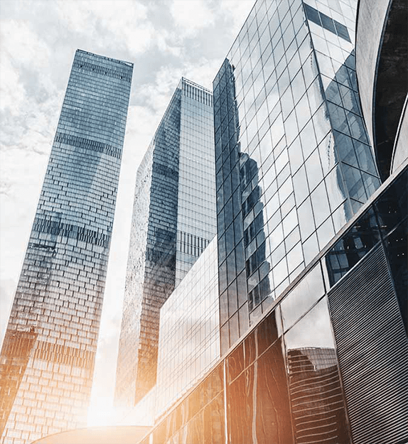 Exterior view of skyscrapers in banking district