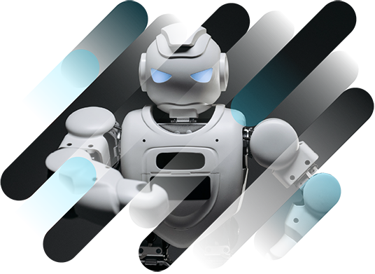 White robot with glowing eyes: visual representing intelligent bot management by Myra Security