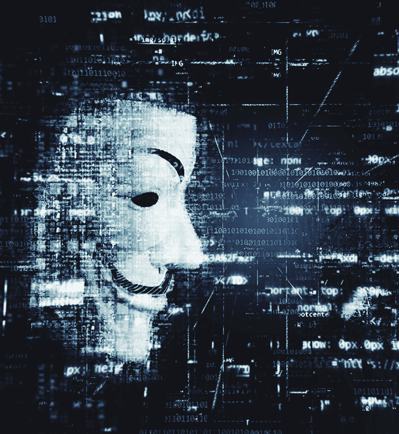 Anonymus-Maske neben Codes