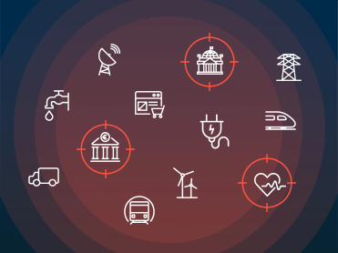 Graphic shows symbols of various industries and sectors in the crosshairs