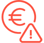 Icon mit Euro-Münze und Warnsymbol: finanzielle Schäden als Folge erfolgreicher Cyberangriffe auf Unternehmen