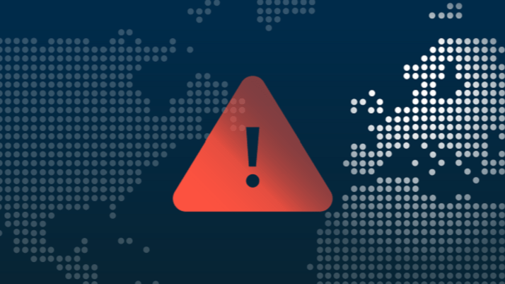 Graphic shows a world map with a warning sign in the foreground.