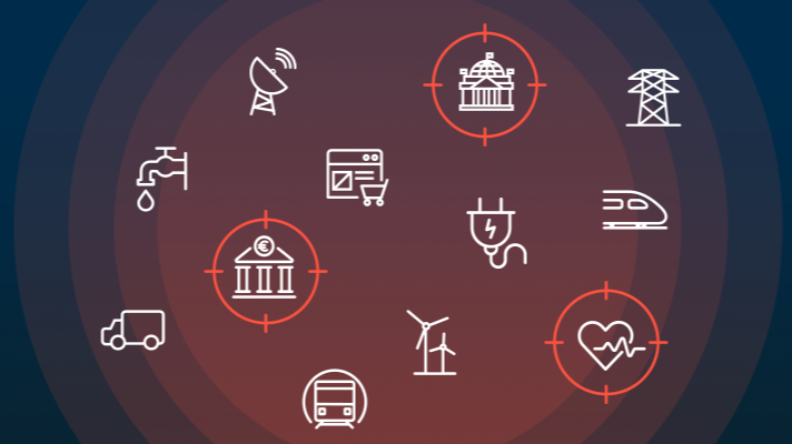Graphic shows symbols of various industries and sectors in the crosshairs